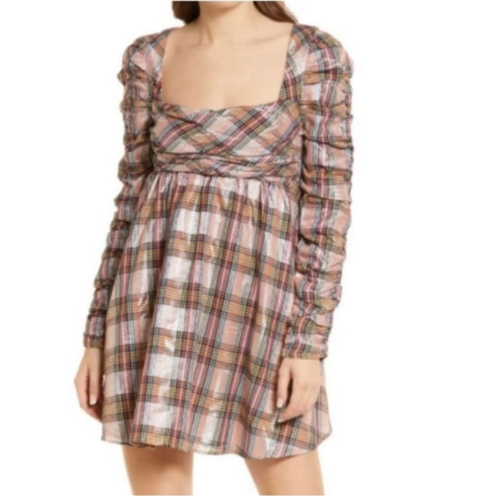 NWT Saylor Yulia Metallic Plaid Long Sleeve
Cotton Blend Babydoll Minidress sz S